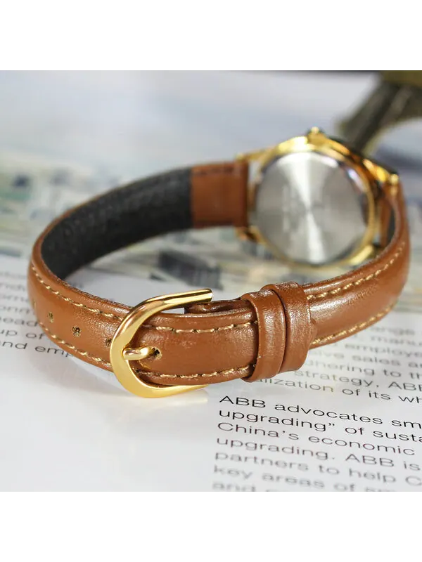 Часы Casio Influencer Analog Leather Strap Watch 'Brown White Gold' — изображение 3 из 4, оттенок белый