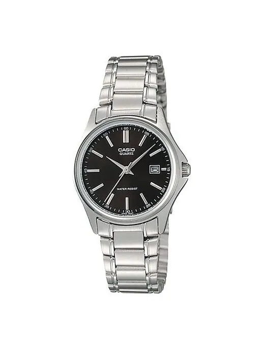 Часы CASIO Waterproof Quartz Stainless Steel Strap Silver Black Dial Black Analog — изображение 1 из 4, оттенок черный