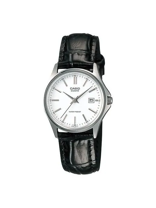 Часы CASIO Leather Belt Waterproof /Black Quartz White Analog — изображение 1 из 4, оттенок белый
