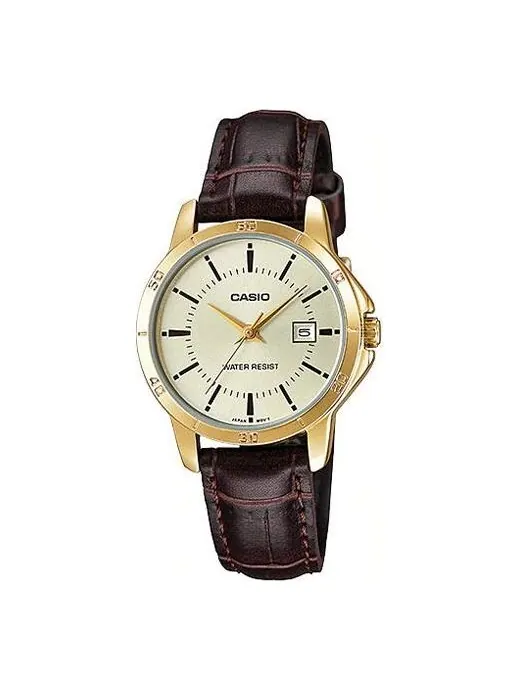 Часы CASIO Vintage Waterproof Leather Band Gold/ Brown Analog — изображение 1 из 4, оттенок коричневый