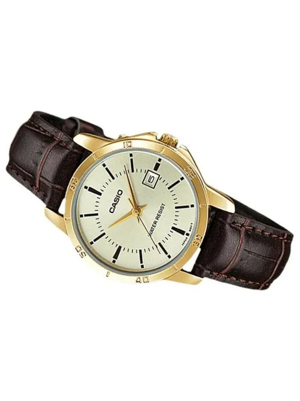 Часы CASIO Vintage Waterproof Leather Band Gold/ Brown Analog — изображение 2 из 4, оттенок коричневый