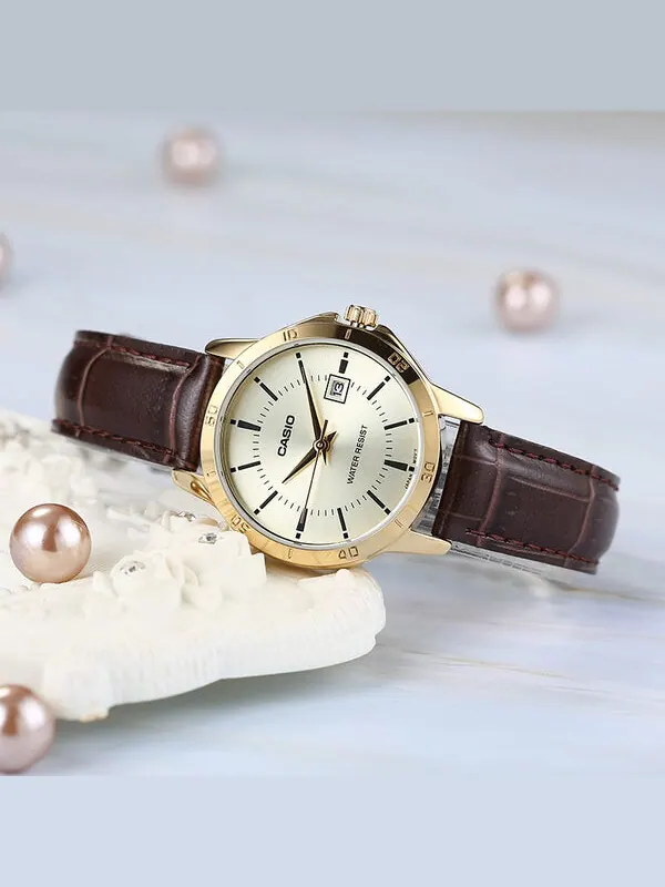 Часы CASIO Vintage Waterproof Leather Band Gold/ Brown Analog — изображение 4 из 4, оттенок коричневый