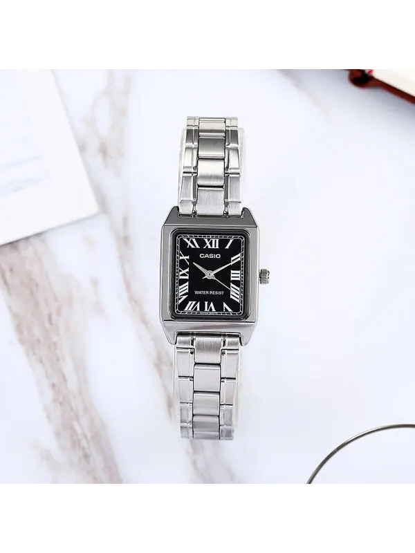 Часы CASIO Waterproof Stainless Steel Band /Black Quartz Silver Analog — изображение 2 из 4, оттенок серебряный