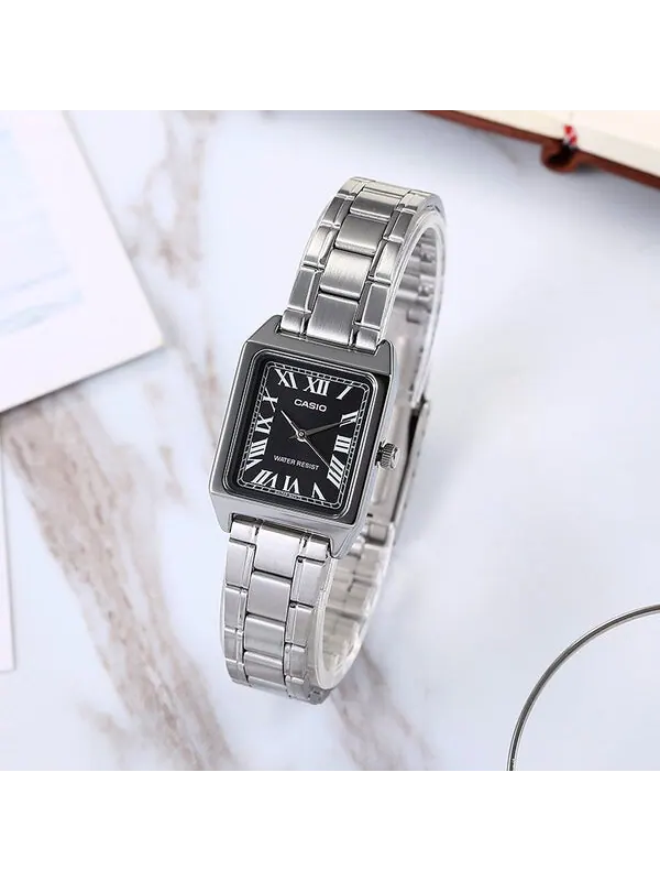 Часы CASIO Waterproof Stainless Steel Band /Black Quartz Silver Analog — изображение 3 из 4, оттенок серебряный