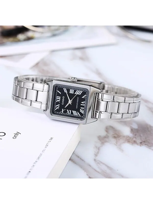 Часы CASIO Waterproof Stainless Steel Band /Black Quartz Silver Analog — изображение 4 из 4, оттенок серебряный