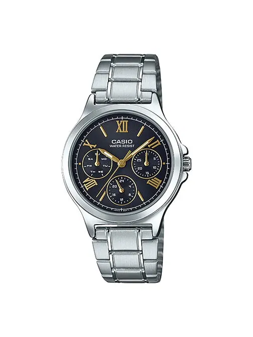 Часы CASIO Stainless Steel Strap Black Dial Unisex Silvery Couple Analog Unisex Mens — изображение 1 из 1, оттенок серебряный