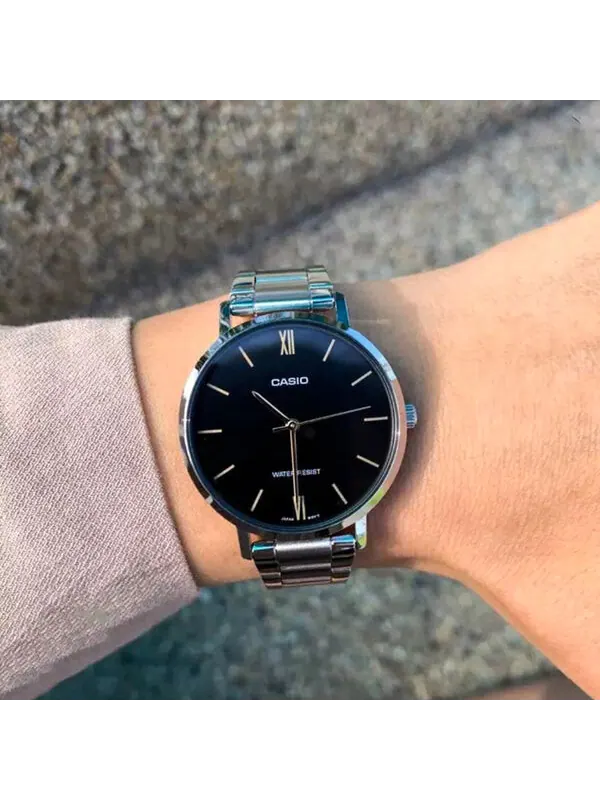 Часы CASIO Waterproof Quartz Silver/Black Dial Black Analog — изображение 4 из 4, оттенок черный