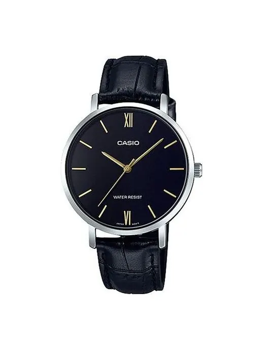 Часы CASIO Leather Band Waterproof Quartz Black Analog — изображение 1 из 4, оттенок черный