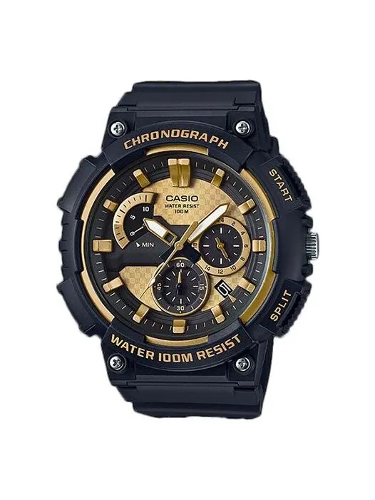 Часы CASIO Waterproof Sports Quartz Mens Black/Gold Analog — изображение 1 из 4, оттенок черный/золотистый