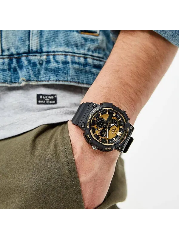 Часы CASIO Waterproof Sports Quartz Mens Black/Gold Analog — изображение 3 из 4, оттенок черный/золотистый