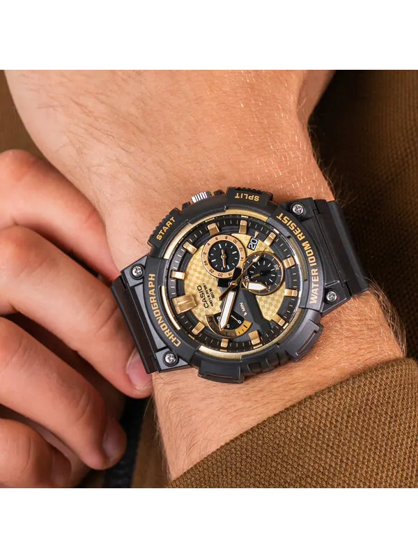 Часы CASIO Waterproof Sports Quartz Mens Black/Gold Analog — изображение 4 из 4, оттенок черный/золотистый