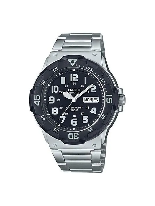 Часы CASIO 100Meters Water-Proof Steel Band Black Men's Quartz Sports Mens Silver Analog, цвет — изображение 1 из 2