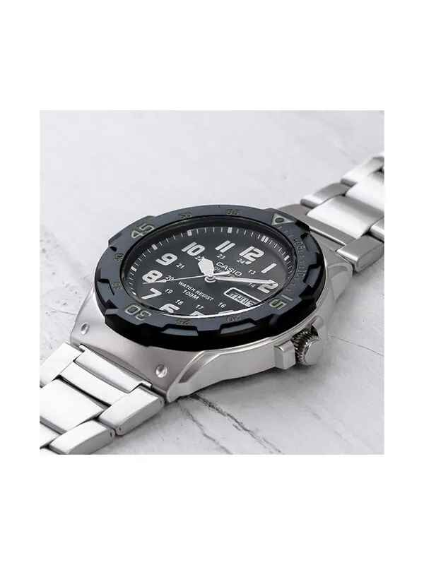 Часы CASIO 100Meters Water-Proof Steel Band Black Men's Quartz Sports Mens Silver Analog, цвет — изображение 2 из 2
