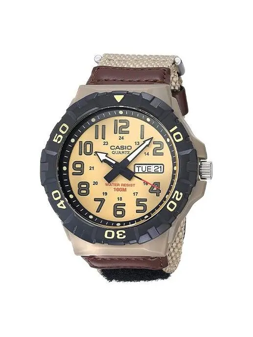 Часы Men's CASIO Waterproof Quartz Luminous Dial 28.4mm Nylon Strap Watch Mens Khaki Analog — изображение 1 из 4