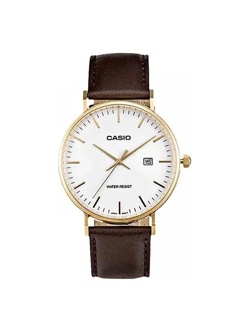 Часы CASIO Waterproof Quartz White DialBrown Strap Mens WhiteBrown Analog — изображение 1 из 4, оттенок коричневый