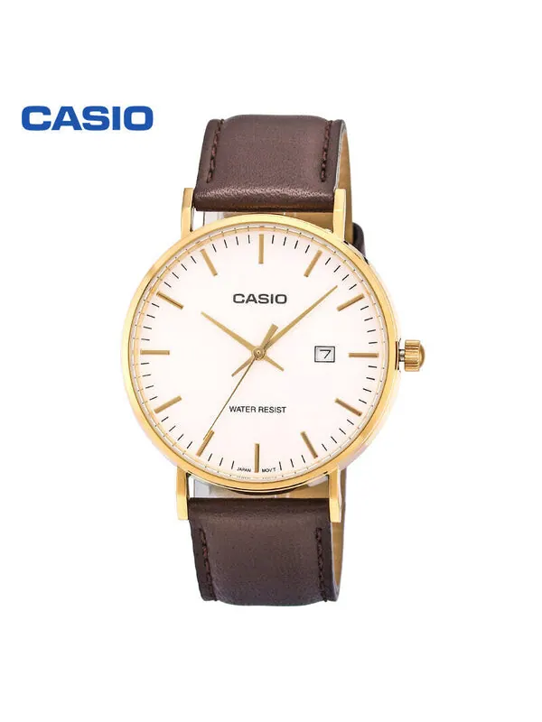 Часы CASIO Waterproof Quartz White DialBrown Strap Mens WhiteBrown Analog — изображение 2 из 4, оттенок коричневый
