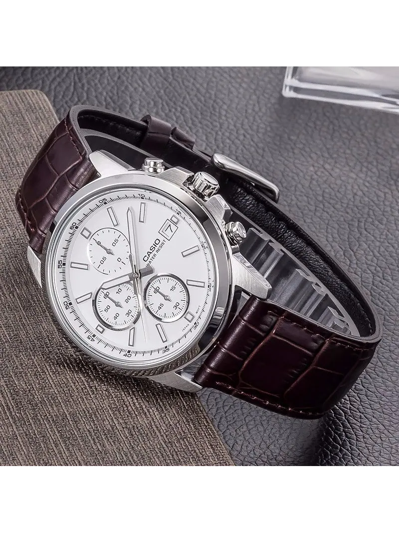 Часы CASIO Edifice Waterproof Men Black/Silver Mens Brown Analog — изображение 7 из 8, оттенок коричневый
