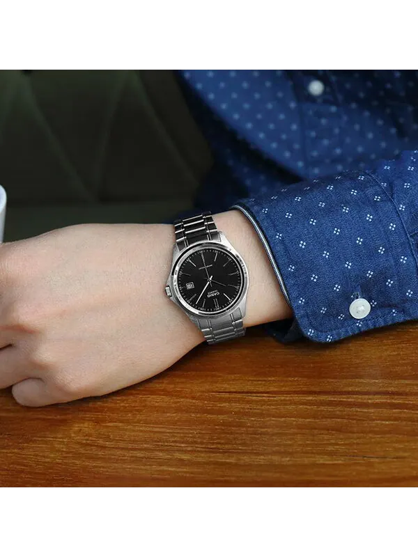 Часы CASIO Waterproof Stainless Steel Strap Black DialSilver Strap Mens BlackSilver Analog — изображение 4 из 4