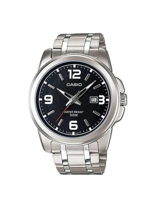 Часы CASIO Stainless Steel Strap Quartz Waterproof Black Dial Mens Black Analog — изображение 1 из 4, оттенок черный