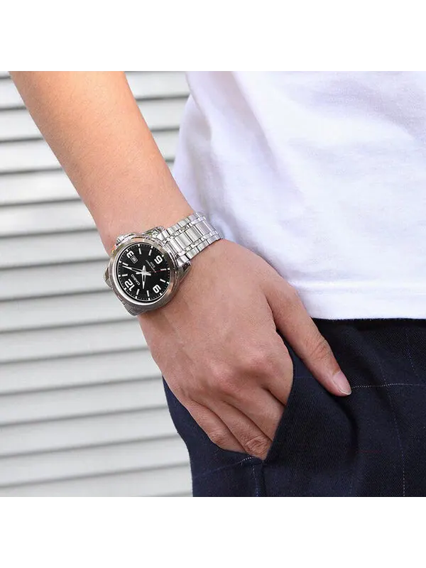 Часы CASIO Stainless Steel Strap Quartz Waterproof Black Dial Mens Black Analog — изображение 3 из 4, оттенок черный