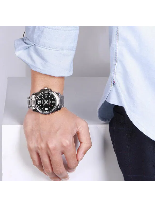 Часы CASIO Stainless Steel Strap Quartz Waterproof Black Dial Mens Black Analog — изображение 4 из 4, оттенок черный