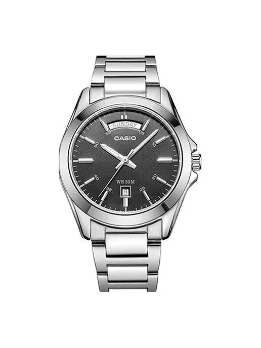 Часы CASIO Waterproof Stainless Steel Strap Quartz Mens Black Analog — изображение 1 из 4, оттенок черный