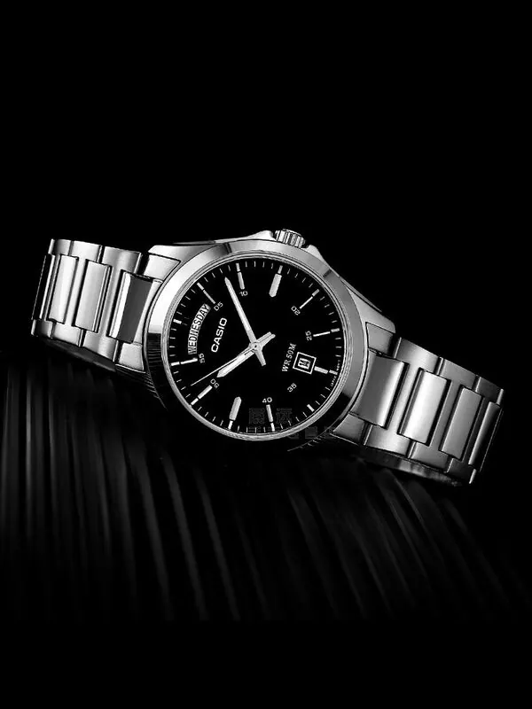 Часы CASIO Waterproof Stainless Steel Strap Quartz Mens Black Analog — изображение 4 из 4, оттенок черный