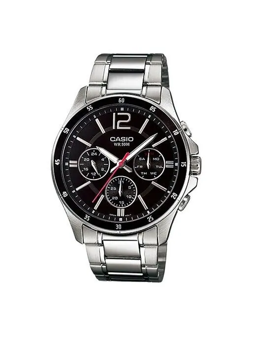 Часы CASIO Waterproof Stainless Steel Strap Quartz Mens Black Analog — изображение 1 из 4, оттенок черный