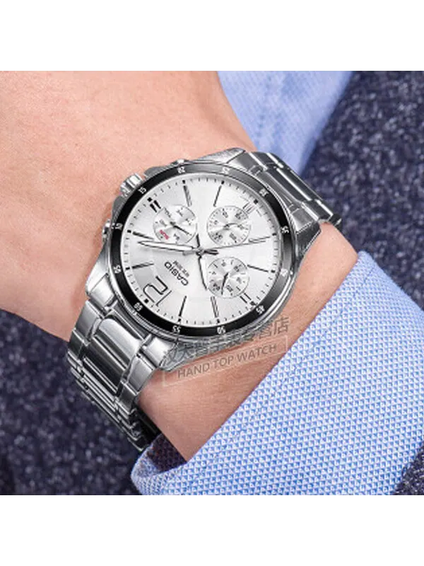 Часы CASIO Waterproof Stainless Steel Strap Mens White Analog — изображение 2 из 4, оттенок белый
