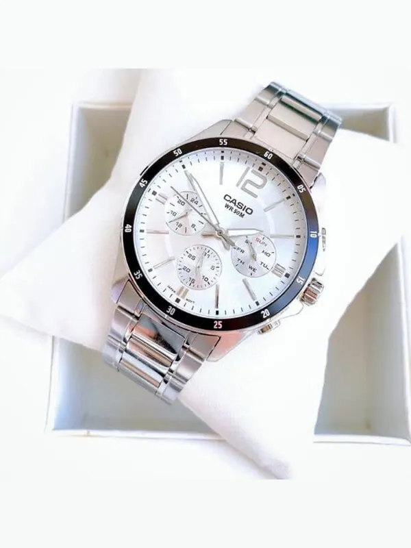 Часы CASIO Waterproof Stainless Steel Strap Mens White Analog — изображение 3 из 4, оттенок белый