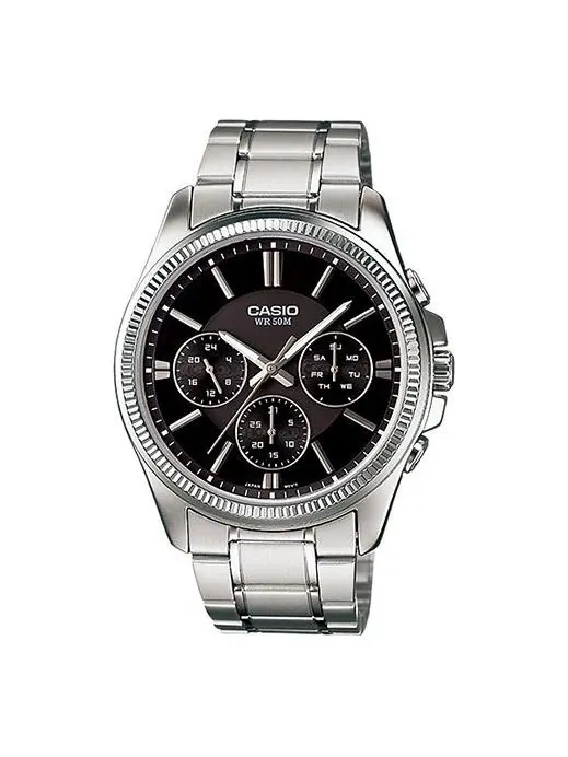 Часы CASIO Waterproof Quartz Stainless Steel Strap Mens Black Analog — изображение 1 из 4, оттенок черный