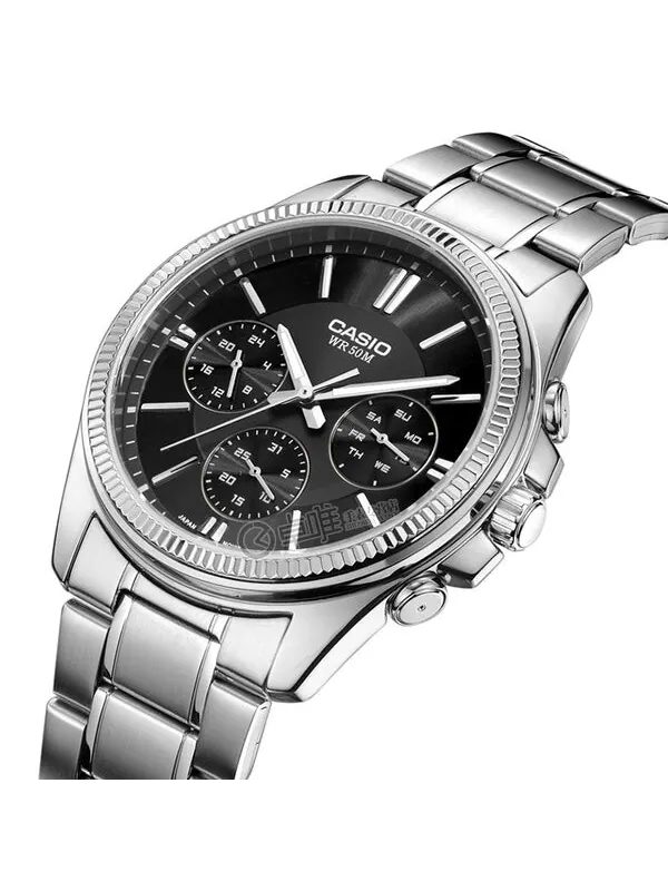 Часы CASIO Waterproof Quartz Stainless Steel Strap Mens Black Analog — изображение 3 из 4, оттенок черный