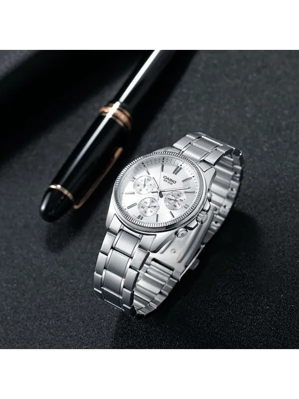 Часы CASIO Waterproof Stainless Steel Strap Quartz Mens White Analog — изображение 4 из 4, оттенок белый