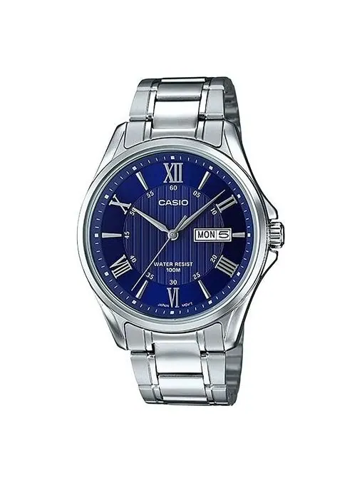 Часы CASIO Waterproof Stainless Steel Strap Mens Blue Analog — изображение 1 из 4, оттенок синий