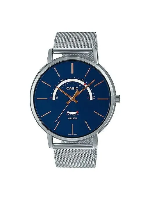 Часы Men's CASIO Dress Series waterproof quartz Watch 43mm Silver Stainless Steel Strap Mens Blue — изображение 1 из 4