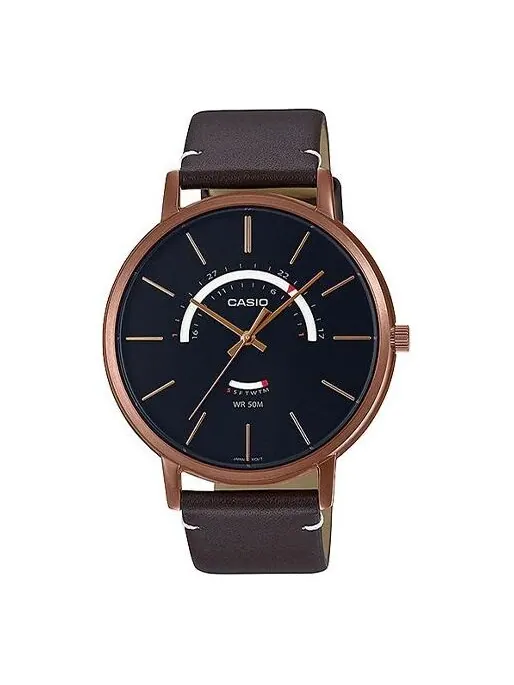 Часы Men's CASIO Dress Series Waterproof Quartz Black Dial 43mm Leather Strap Watch Mens Brown — изображение 1 из 4