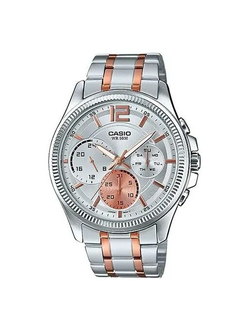 Часы CASIO Waterproof Quartz Mens Silver Analog — изображение 1 из 4, оттенок серебряный