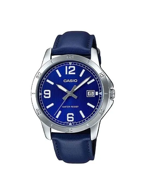 Часы CASIO Casual Leather Band Date Men's Sports Mens Blue Analog — изображение 1 из 2, оттенок синий