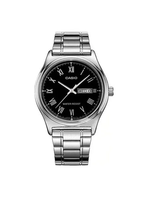 Часы Casio, арт. MTP-V006D-1B, серебро/черный — изображение 1 из 6, оттенок серебряный