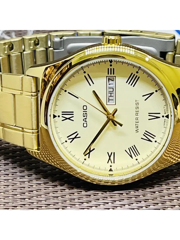 Часы CASIO Stainless Steel Strap Quartz Waterproof Gold DialGold Strap Mens GoldGold Analog — изображение 2 из 3