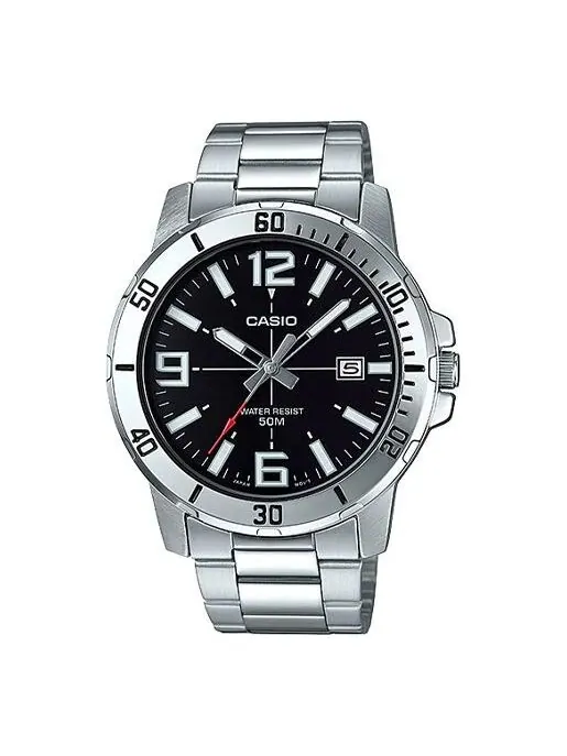 Часы CASIO Stainless Steel Strap Mens SilverBlack Analog — изображение 1 из 4, оттенок черный