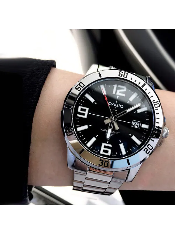 Часы CASIO Stainless Steel Strap Mens SilverBlack Analog — изображение 3 из 4, оттенок черный