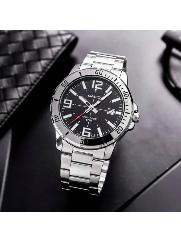 Часы CASIO Stainless Steel Strap Mens SilverBlack Analog — изображение 4 из 4, оттенок черный
