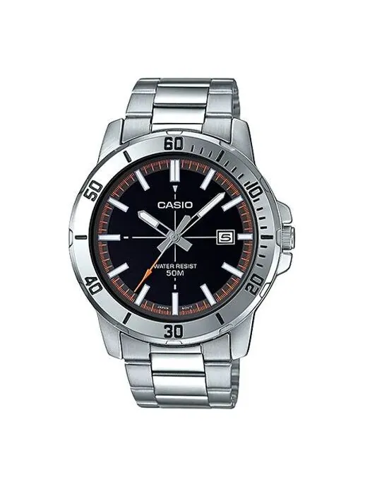 Часы CASIO Stainless Steel Strap Quartz Waterproof Mens SilverBlack Analog — изображение 1 из 4, оттенок черный