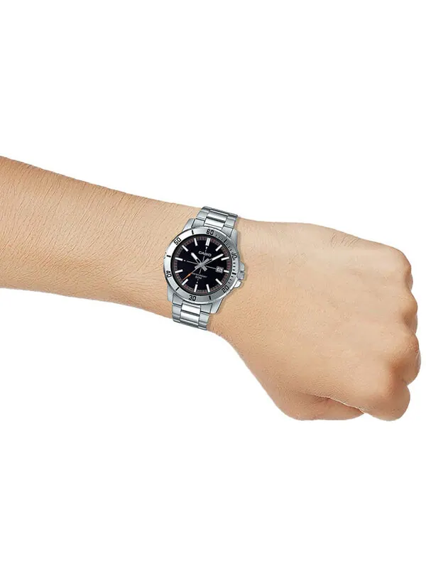 Часы CASIO Stainless Steel Strap Quartz Waterproof Mens SilverBlack Analog — изображение 3 из 4, оттенок черный
