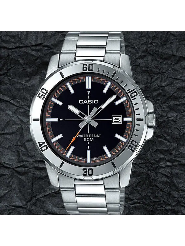 Часы CASIO Stainless Steel Strap Quartz Waterproof Mens SilverBlack Analog — изображение 4 из 4, оттенок черный