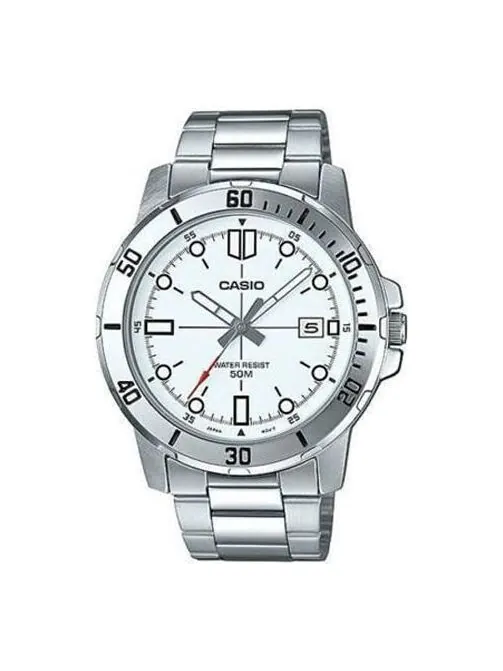Часы CASIO Stainless Steel Strap Unisex Mens Silver Analog — изображение 1 из 3, оттенок серебряный