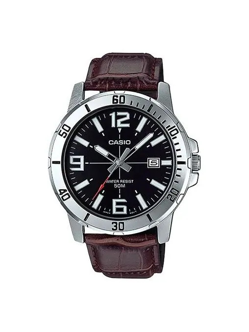 Часы CASIO Leather Band Waterproof Business Style Men Mens Brown Analog — изображение 1 из 4, оттенок коричневый