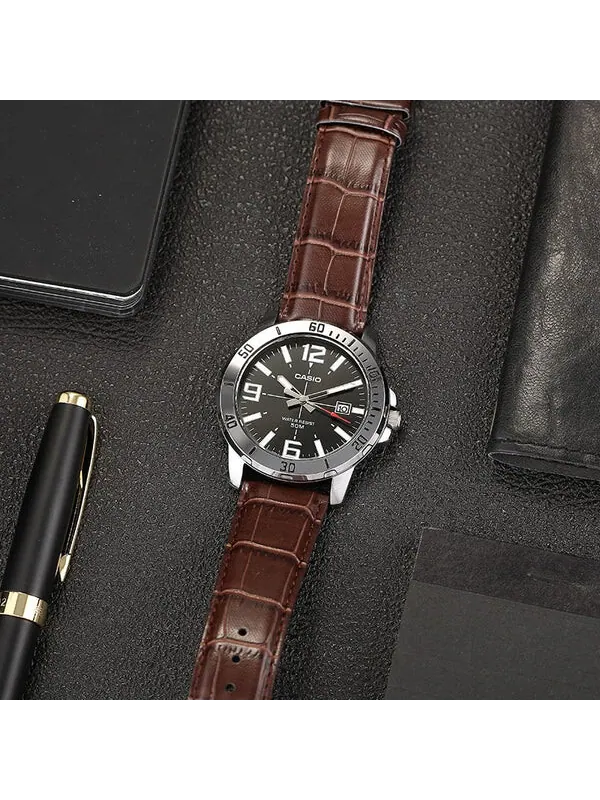 Часы CASIO Leather Band Waterproof Business Style Men Mens Brown Analog — изображение 2 из 4, оттенок коричневый