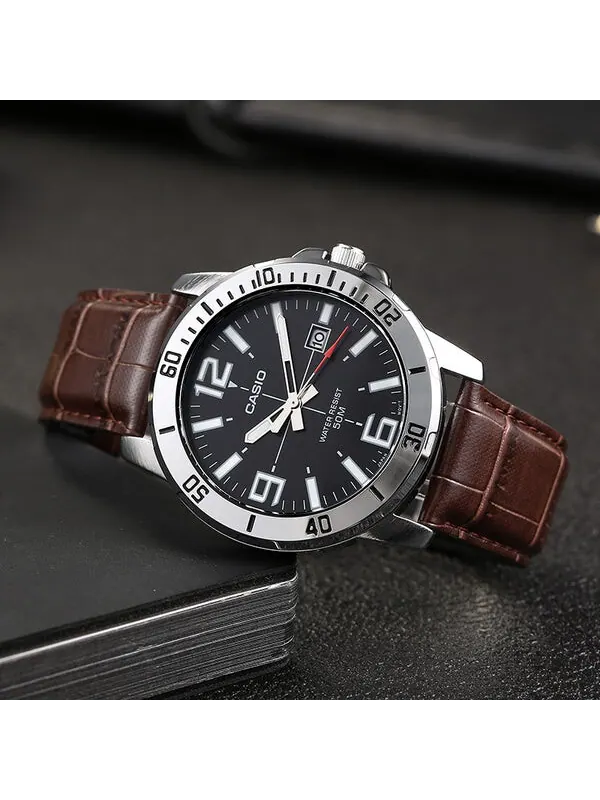Часы CASIO Leather Band Waterproof Business Style Men Mens Brown Analog — изображение 3 из 4, оттенок коричневый
